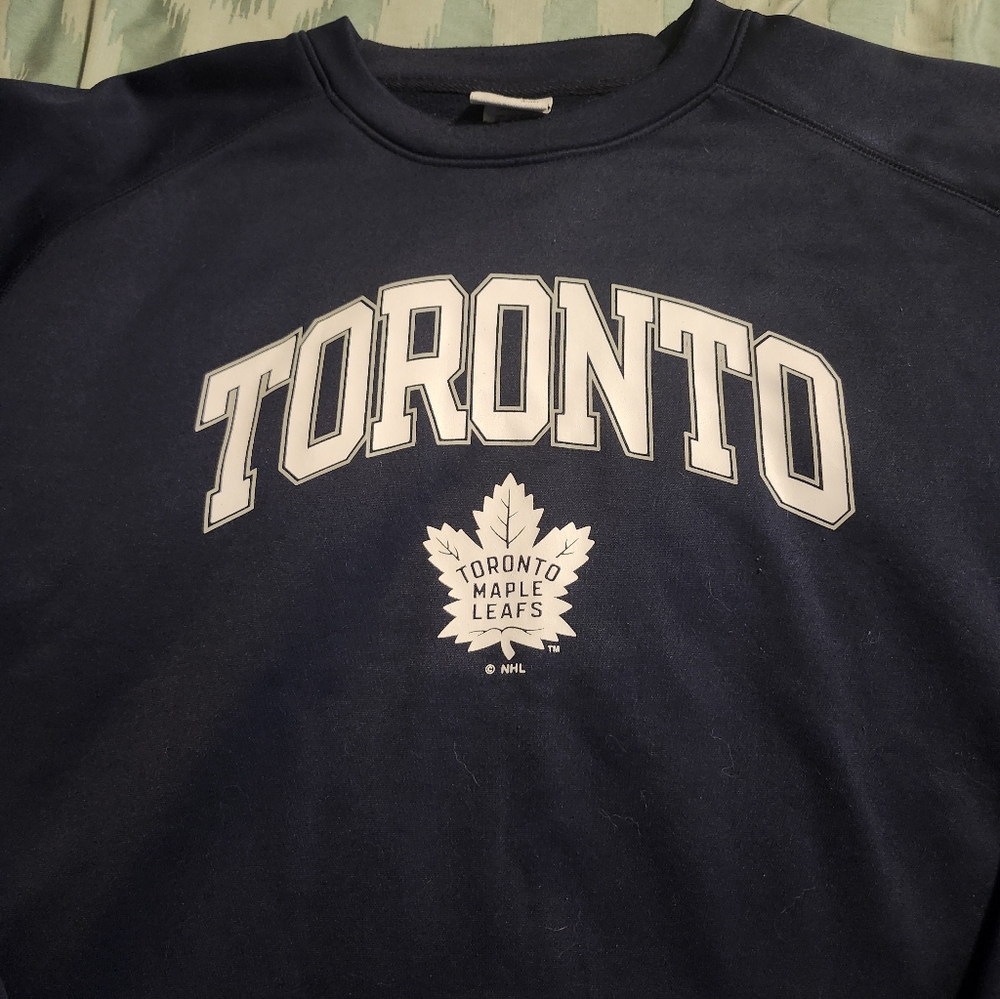 Toronto Maple Leafs Sweatshirt NHL Hockey Crewneck Blue, Gray Arm Bands Men's L - Picture 4 of 8